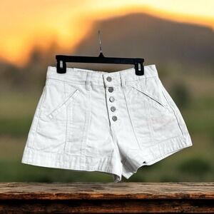 We Wore What Seamed Shorts Size 26‎ High Rise  Flat Front Button Fly White Denim